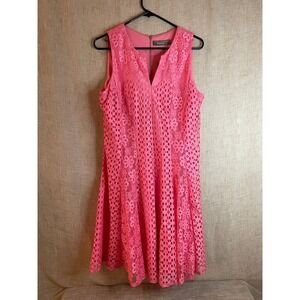 Melonie T Coral Lace Dress‎ Sleeveless V-Neck Party Cocktail Size 14